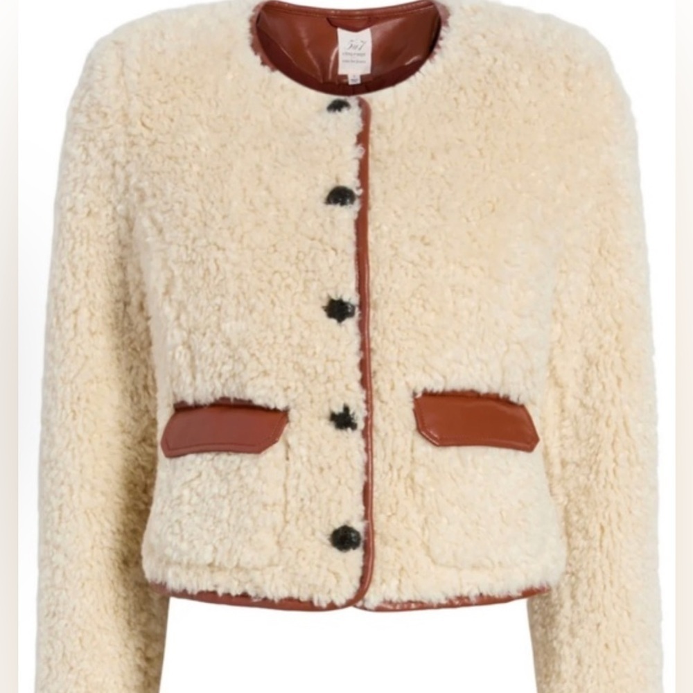 Cinq à Sept Naia Faux Shearling Jacket Ivory Mahogany